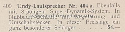 Lautsprecher Nr. 404a; Undy-Werke, Pyreia (ID = 3006907) Speaker-P