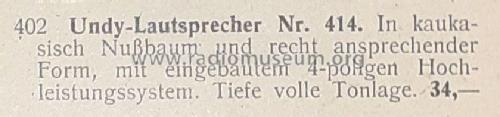 Lautsprecher Nr. 414; Undy-Werke, Pyreia (ID = 3006928) Speaker-P