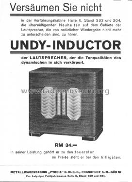 Lautsprecher Undy-Inductor; Undy-Werke, Pyreia (ID = 2820537) Lautspr.-K