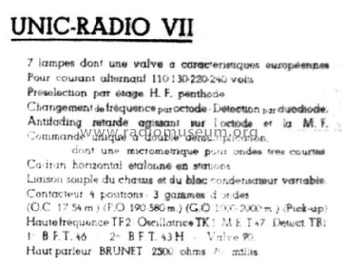 Unic-Radio VII ; Unic-Radio - voir (ID = 2532940) Radio