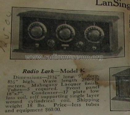 Radio Lark Model K; United Engine Co.; (ID = 1592170) Radio