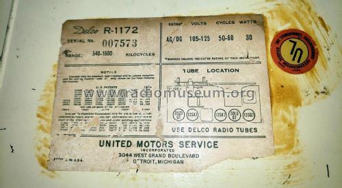 Delco R1172; United Motors (ID = 2839565) Radio