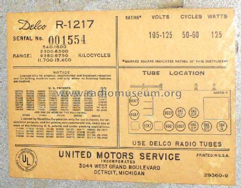 Delco R1217; United Motors (ID = 841467) Radio