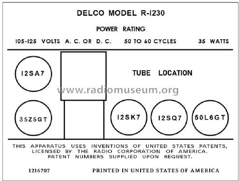 Delco R-1230; United Motors (ID = 2953978) Radio