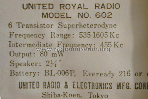 Six-Transistor 602; United Royal Radio & (ID = 1402829) Radio