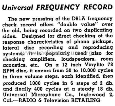 Universal Frequency Recorder D61A; Universal Microphone (ID = 1315408) Misc