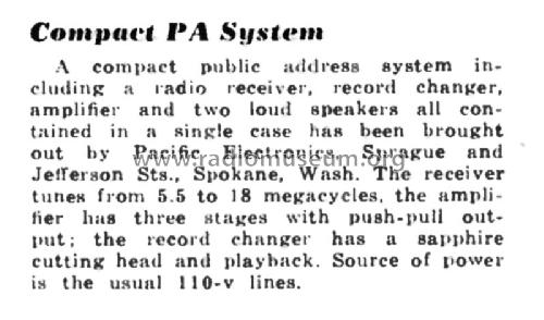 Compact PA System ; Pacific Electronics (ID = 2703953) Radio