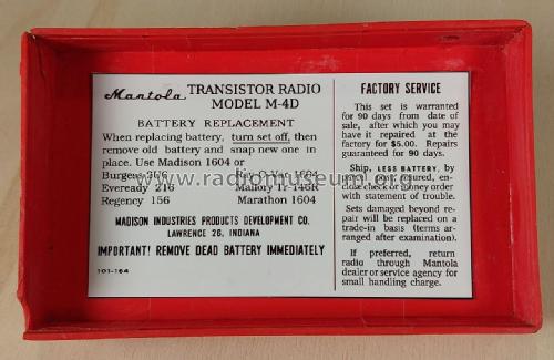 Mantola All Transistor M-4D; Madison Industries (ID = 2766334) Radio