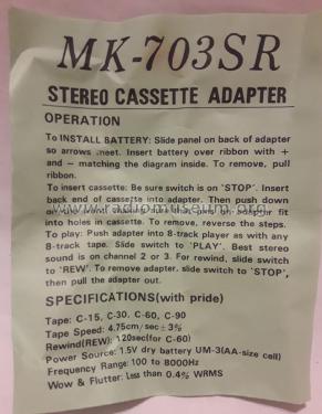 Mona Stereo Cassette Adapter MK-703SR; Unknown - CUSTOM (ID = 2398659) R-Player