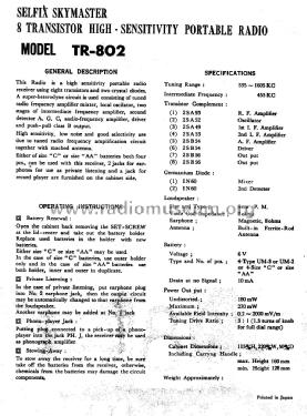 Selfix Skymaster High Sensitivity 8 Transistor TR-802; Unknown - CUSTOM (ID = 2481280) Radio