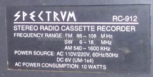 Spectrum Stereo Radio Cassette Recorder RC-912; Unknown - CUSTOM (ID = 2161471) Radio