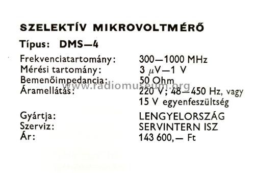 Mikrovoltmerz Selektywny DMS-4 Selective Microvoltmeter DMS-4; INCO Zjednoczone (ID = 2706660) Equipment