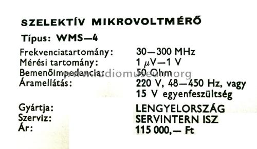 Mikrovoltmerz Selektywny WMS-4 Selective Microvoltmeter WMS-4; INCO Zjednoczone (ID = 2706659) Equipment