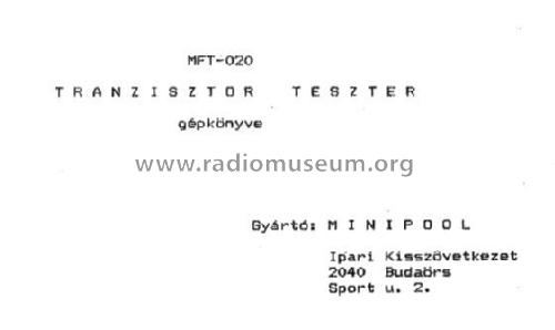 Transistor Tester MFT-20; Minipool IKSZ; (ID = 2679433) Equipment