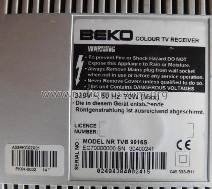 Colour TV Receiver TVB 9916S; Beko brand, Beko (ID = 2324994) Television