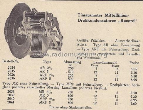 Drehkondensator Timatameter Primus; Radio Union RFW, (ID = 1515525) Radio part