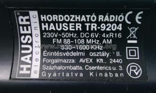 Hauser 2 Band Portable Receiver TR9204; Unknown Europe (ID = 2972073) Radio