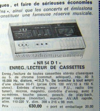 Enreg../Lecteur de Cassettes NR 54 D 1; Unknown to us - (ID = 2380440) Enrég.-R