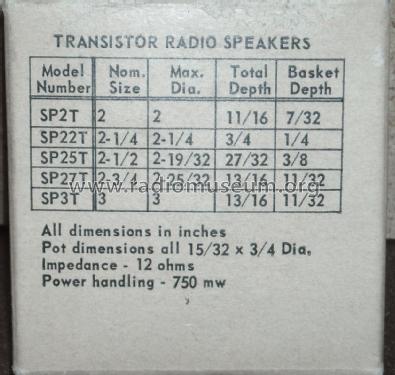 Transistor Radio Speaker SP22T; Utah Radio Products (ID = 1802273) Parlante