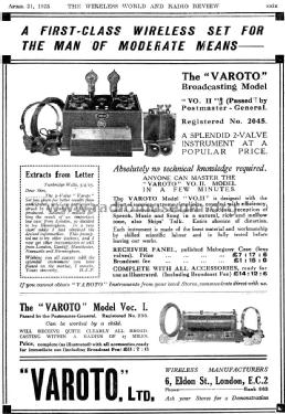 Varoto Broadcasting Model VO. II; Varoto Ltd., London (ID = 1092852) Radio