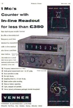 1MHz Digital Counter TSA3336; Venner Electronics (ID = 2729956) Equipment