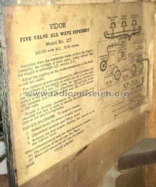 Five Valve All Wave Superhet 277; Vidor Ltd.; Erith (ID = 2064596) Radio