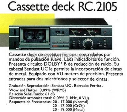 Stereo Cassette Tape Deck RC.2105; Vieta Audio (ID = 1883701) Ton-Bild