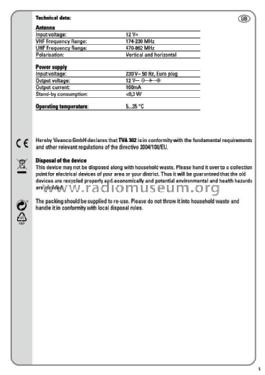 VHF/UHF Indoor Antenna - Zimmerantenne TVA 302; Vivanco AG (ID = 3059784) Antenna