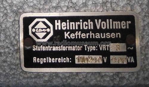 Stufentransformator VTR3; Vollmer , Heinrich (ID = 1432004) Fuente-Al