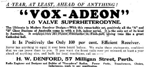 Vox-Adeon 10 Valve Superhetrodyne ; Vox-Adeon Radios Ltd (ID = 2176341) Radio