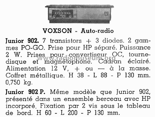 Junior 902 P; Voxson, FARET F.A.R. (ID = 3049046) Car Radio