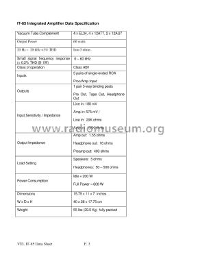 Integrated Amplifier IT-85; VTL Amplifiers, Inc. (ID = 2025330) Ampl/Mixer