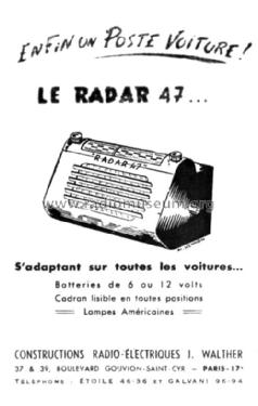 Radar 1947 ; Walther, J.; Paris (ID = 1473391) Car Radio