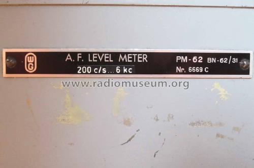 A.F. Level Meter - Pegelmesser PM-62 BN-62/31; Wandel & Goltermann; (ID = 1357064) Equipment