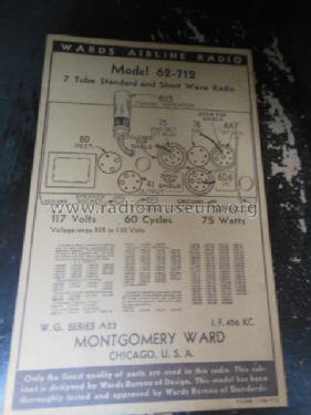 Airline 62-712 Order= 262 B 712 Ch= 83WG-704A; Montgomery Ward & Co (ID = 1402049) Radio