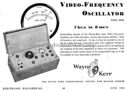 Video Oscillator 0.222; Wayne Kerr; New (ID = 3016732) Equipment