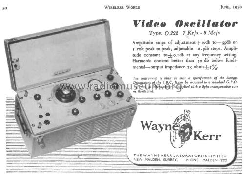 Video Oscillator 0.222; Wayne Kerr; New (ID = 3017057) Equipment