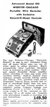 Electronic Memory Wire Recorder 180-1; Webster Co., The, (ID = 1797047) Reg-Riprod