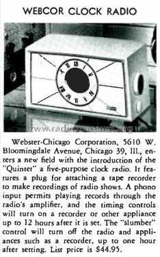 Webcor Clock Radio Quintet; Webster Co., The, (ID = 1800651) Radio