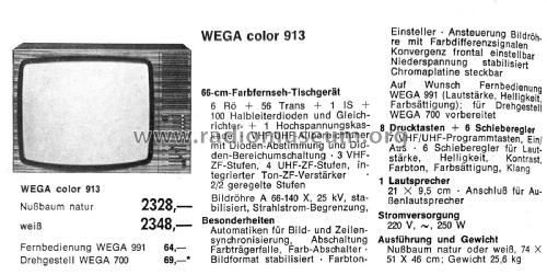 Color 913 ; Wega, (ID = 2448016) Television