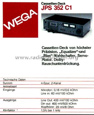 Cassette Deck JPS 352 C1; Wega, (ID = 2231230) R-Player