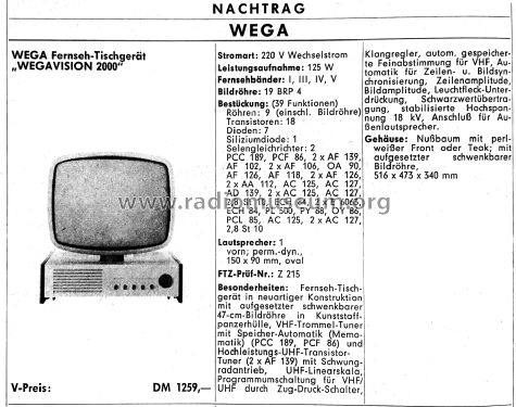 Wegavision 2000; Wega, (ID = 2735052) Televisore