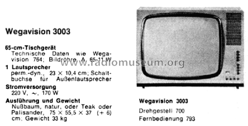 Wegavision 3003; Wega, (ID = 2459956) Television