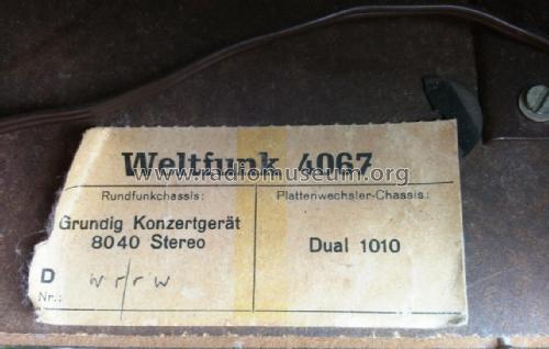 Musikschrank 4067 Ch= Grundig Konzertgerät 8040 St; Weltfunk GmbH & Co. (ID = 2709205) Radio