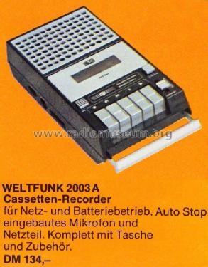 Cassetten-Rekorder 2003A; Weltfunk GmbH & Co. (ID = 1253608) Enrég.-R