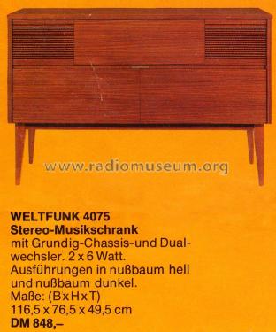 Stereo-Musíkschrank 4075; Weltfunk GmbH & Co. (ID = 1260808) Radio