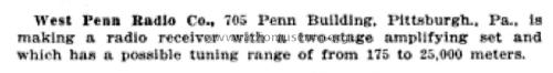 Radio Receiver ; West Penn Radio Co.; (ID = 1892670) Radio