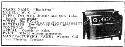 Radiodyne WC12; Western Coil & (ID = 2802996) Radio