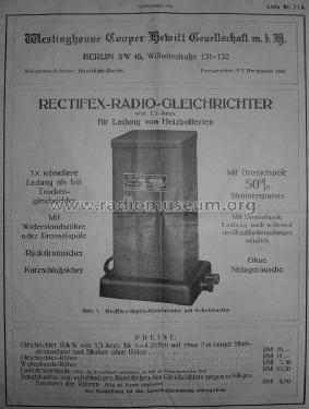 Rectifex Radio Gleichrichter RAW; Westinghouse Cooper (ID = 367182) Power-S