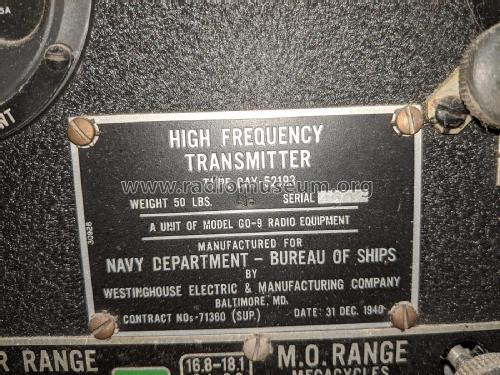 GO-9 PBY Transmitter CAY-20103, CAY-52192. CAY-52193; Westinghouse El. & (ID = 2459875) Mil Tr